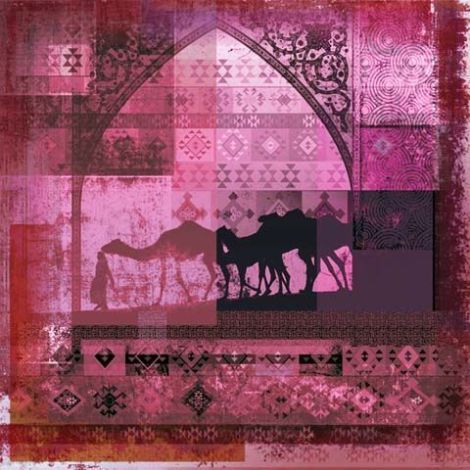 Arabic painting Camels Pink