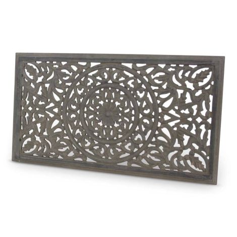 Wooden Window Panel Wood Carving India Grey 90 x 50cm