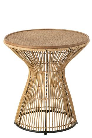 J-Line Side Table Round Grooves Rattan Natural