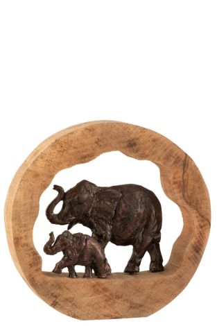 J-Line Figure Elephant and Child Mango Wood Aluminium Bronze Large