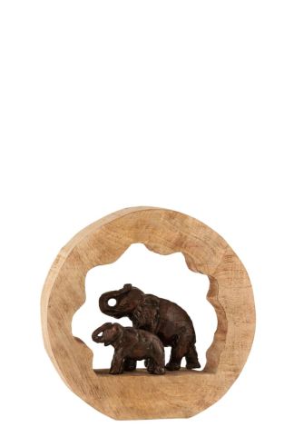 J-Line Figure Elephant with Child Mango Wood Aluminium Bronze Small