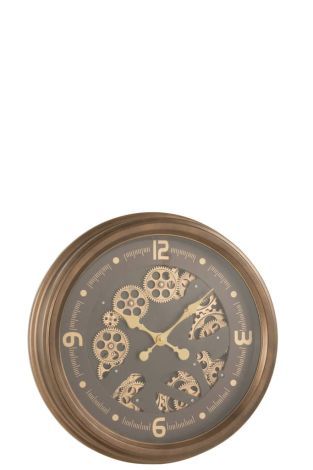 J-Line Clock Arabic Numerals Radars Interior Metal Glass Antique Gold