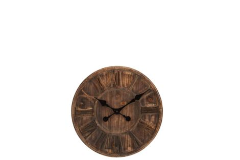 J-Line Clock Wooden Disc Roman Figures Mdf Brown Small