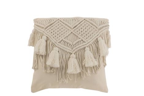 J-Line Cushion Cosy Cotton Off White Small