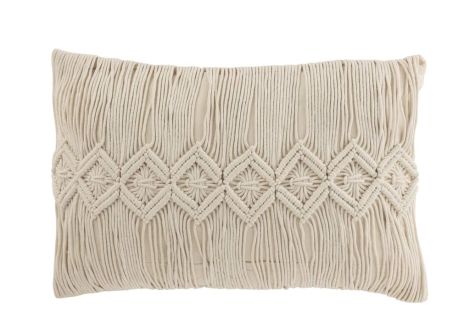 J-Line Cushion Linea Macramé Rectangle Cotton Off White