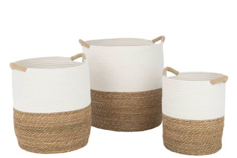 J-Line Basket Round Handles Textile White Natural (3-piece)