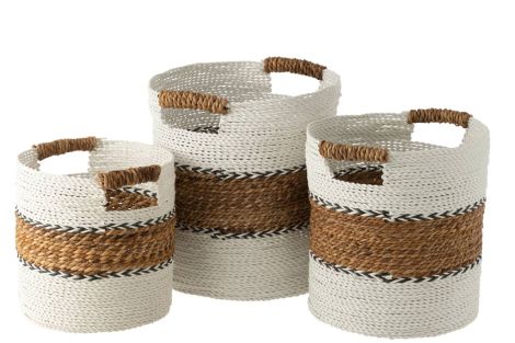 J-Line Baskets Raffia White-Natural Laura (3-piece)