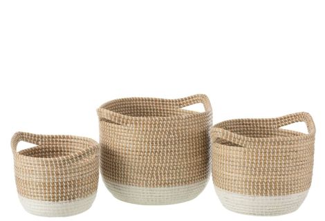 J-Line Baskets Round Sea Grass Natural White (3-piece)
