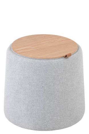 J-Line Footstool Side Table Round Textile Wood Light Grey