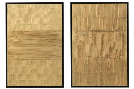 J-Line Painting Stripes Wood Canvas Black Gold (2-piece)