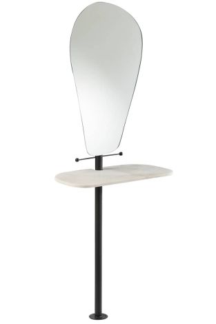 J-Line Mirror with Shelf Wall Marble Iron Glass White-Black