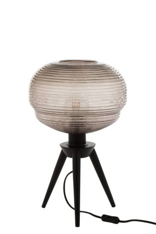 J-Line Table Lamp Tripod Glass Wood Grey Black Teri