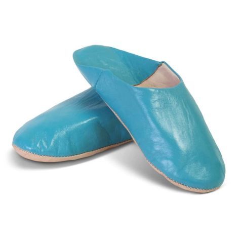 Moroccan Babouche Leather Light Blue
