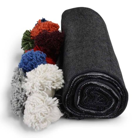 Moroccan Bedspread Anthracite with coloured Pom-poms