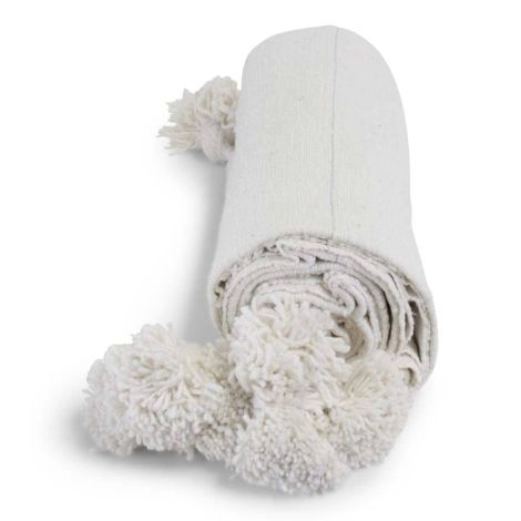 Moroccan Blanket White with Silver Pompom Alina