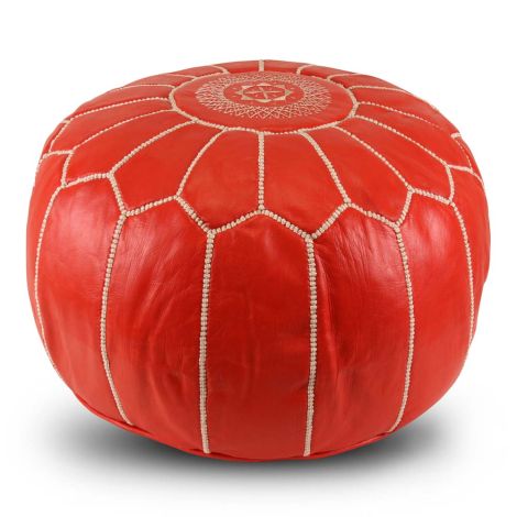 Moroccan Footstool Leather Coral Round