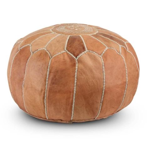 Moroccan Footstool Leather Light Natural Round