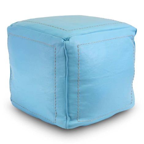 Moroccan Pouf Leather Light Blue Square