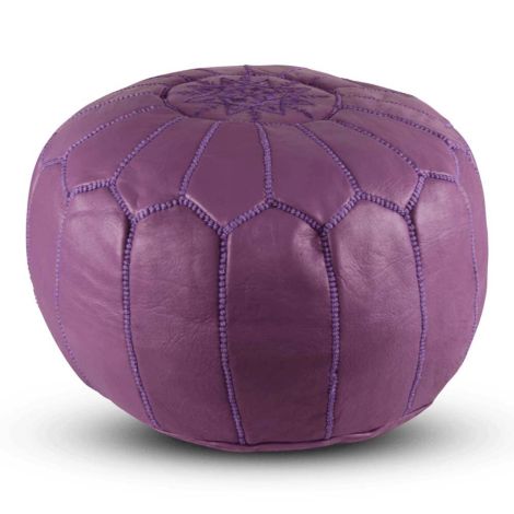 Moroccan Footstool Leather Lilac Round
