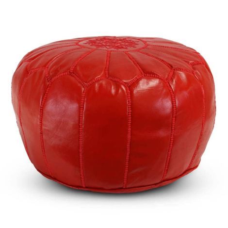 Moroccan Footstool Leather Red Round