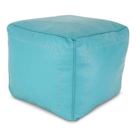 Moroccan Pouf Leather Turquoise Square XL