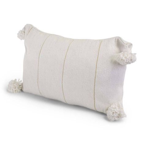 Moroccan Pom-Pom Cushion White with Gold