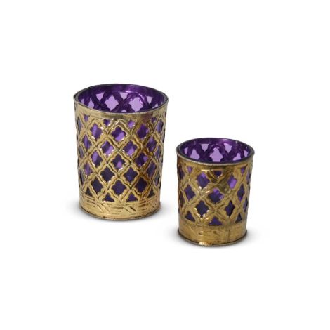 Moroccan Tea Light Holder Purple 2-piece