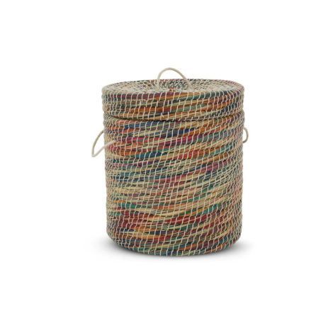 Wicker Basket with Lid of Seagrass Multi Round