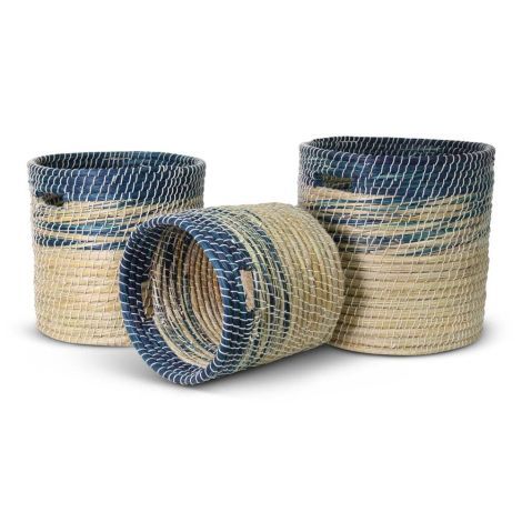 Wicker Sea Grass Basket Blue-Natural
