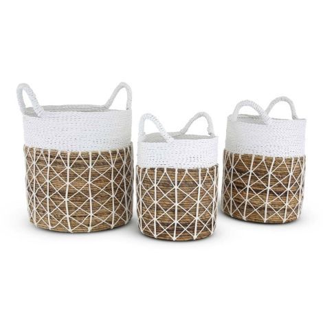 Wicker Sea Grass Basket White Braid Bali