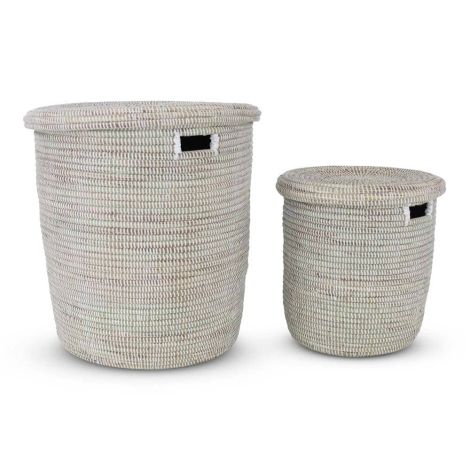 Wicker Sea Grass Storage Basket with Lid White