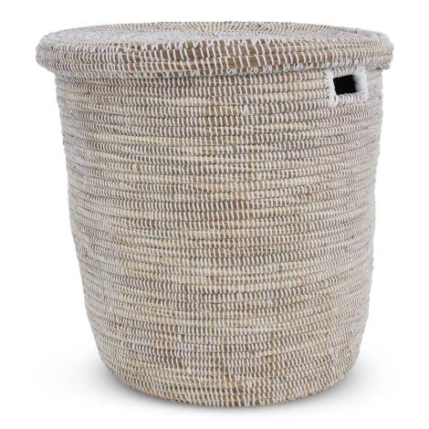 Wicker Storage Basket with Lid Seagrass White XL