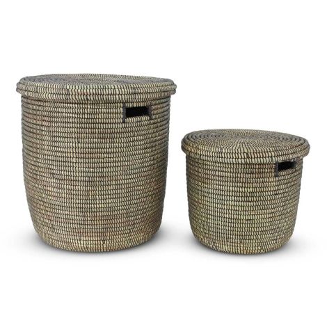 Wicker Storage Basket with Lid Seagrass Natural-Black