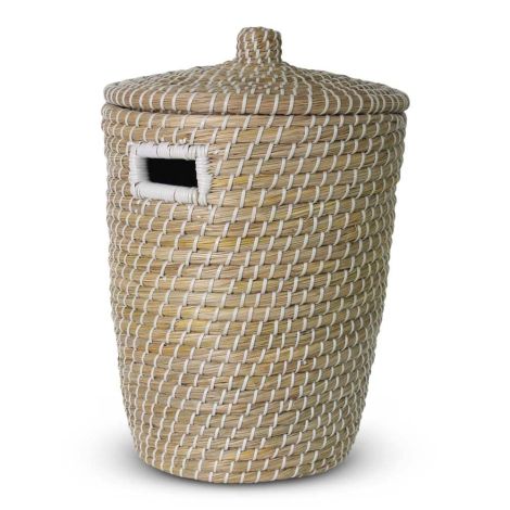 Wicker laundry basket with natural seagrass lid