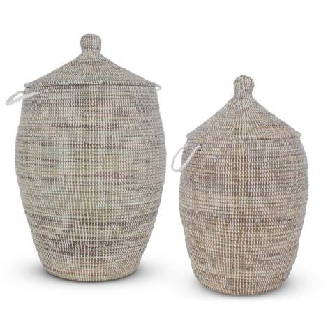 Wicker Laundry Basket with Lid of Seagrass White