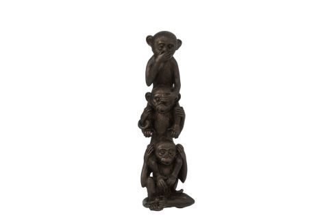 J-Line Monkey in a Row Hear-See-Speak-Speak Poly Brown