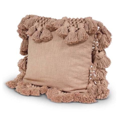 Cushion with Tassels Handwoven Taupe