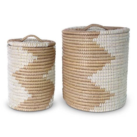 Seagrass Gold-White laundry basket with lid