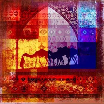 Arabic painting Camels Yellow