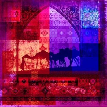 Arabic painting Camels Red