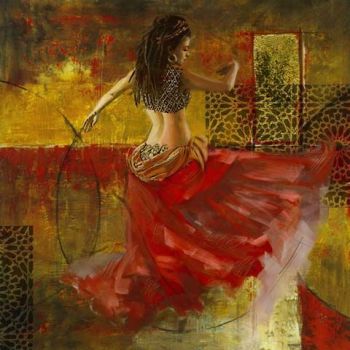 Arabic Painting Belly Dancer Red Gold