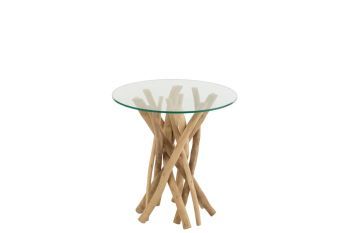 J-Line Side Table Branches Teak Natural Glass