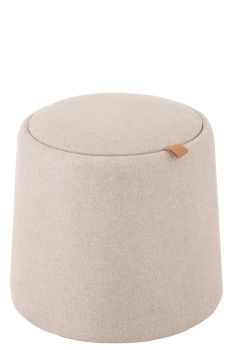 J-Line Footstool Hocker Side Table Round Textile Wood Beige