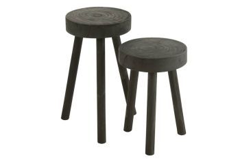 J-Line Set Of 2 Stools Paulownia Wood Black