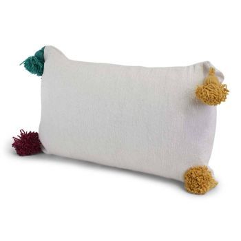 Moroccan Cushion White with Coloured Pom-Pom