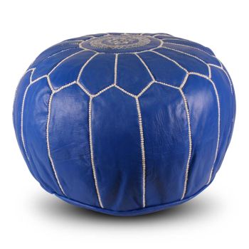 Moroccan Pouf Leather Royal Blue Round