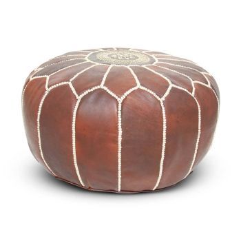 Moroccan Pouf Leather Almond Brown Round