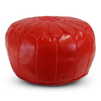 Moroccan Footstool Leather Red Round