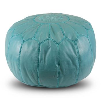 Moroccan Footstool Leather Turquoise Round