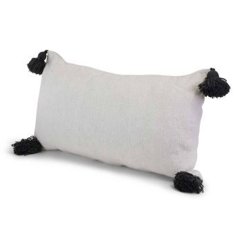 Moroccan Pom-Pom Cushion White with Anthracite